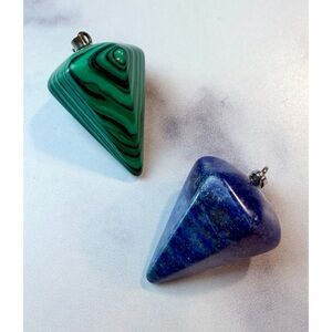 (Set of 2) Green Malachite-Style & Blue Lapis-Style Pendulum Gemstone Pendants